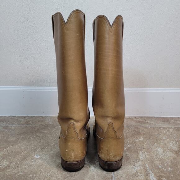 VTG Lucchese Boots 11.5 Tan Royal Calf Leather Ranch Military 70s 80s Stovepipe - Picture 8 of 16